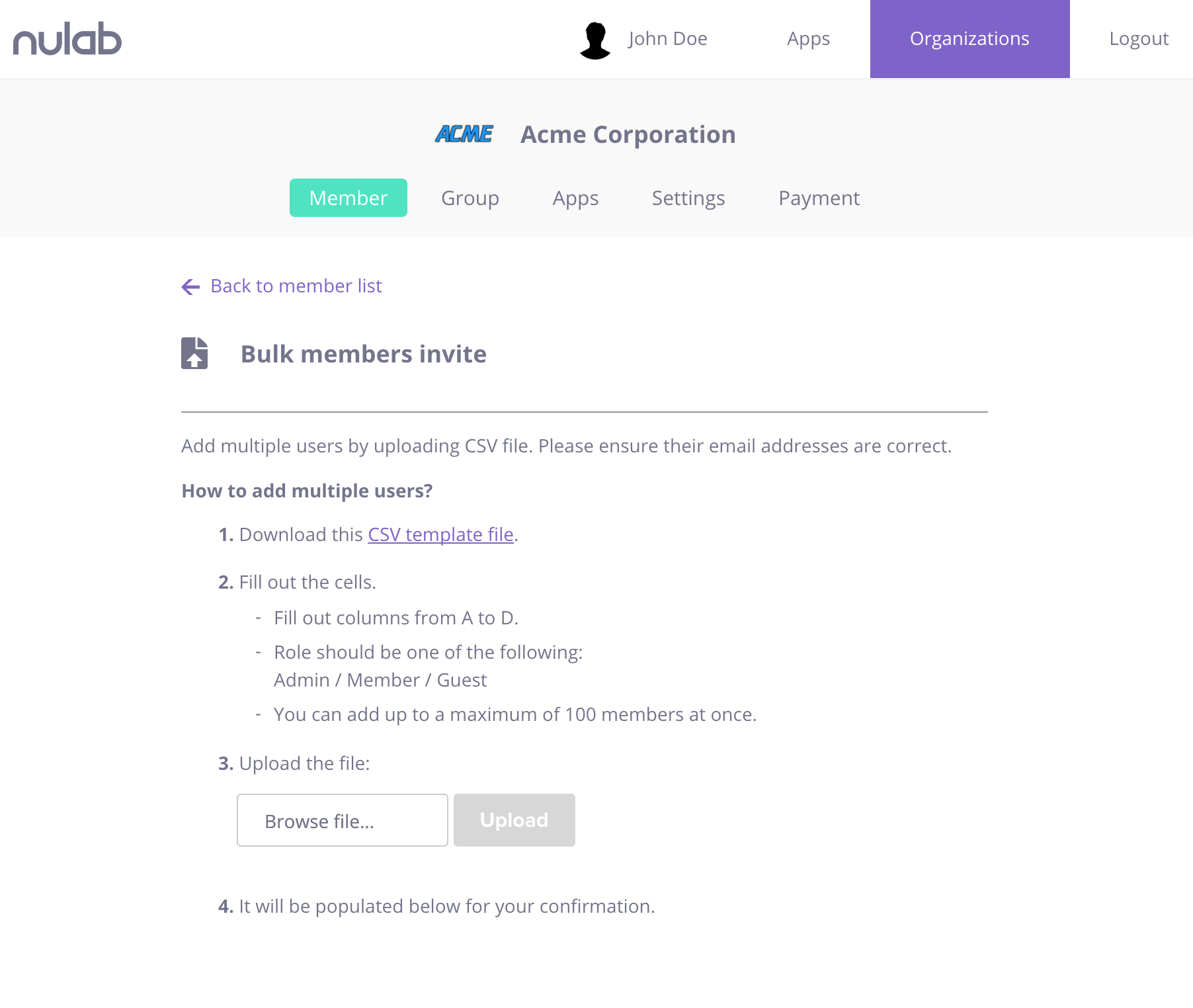 Add multiple members at once with CSV file importing | Nulab